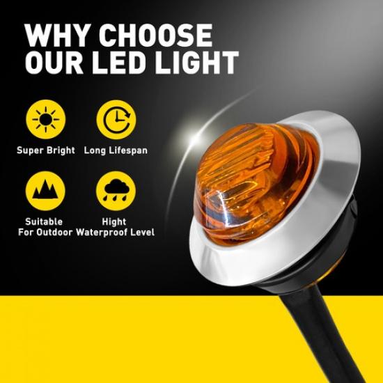 10X 3/4" LED Strobe+Steady Marker Lights Amber 12V 24V Dual Function W/Bezels