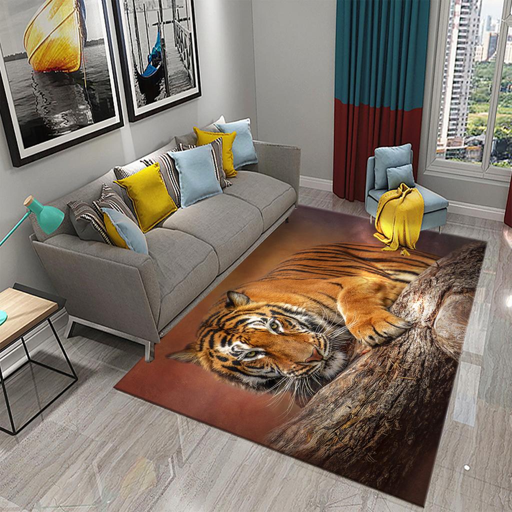 3D Tiger Pattern Carpet Cute Wild Animal Print Large Carpet for Living Room Bathroom Bedroom Entrance Mat Anti-Slip Carpet Decor