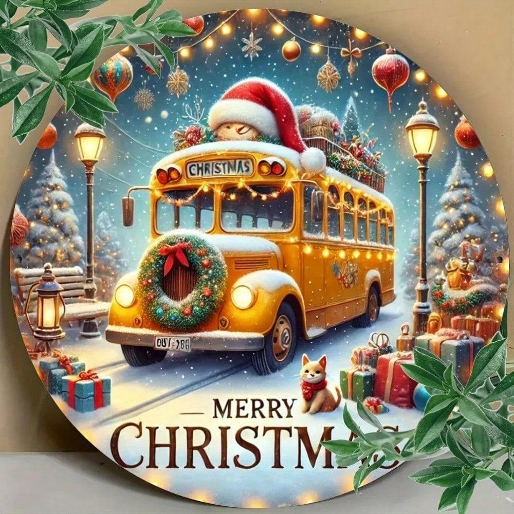 

Christmas Yellow Bus Tin Sign 8x12 Inch Vintage Retro Holiday Wall Decor Metal Plaque 20x20 разноцветный