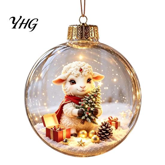 Christmas Gift Embellishments Glowing Story Ornament, Light?Up Mini Holiday Scene Hanging Ball with Warm Party Favors LED Light, Clear Plastic