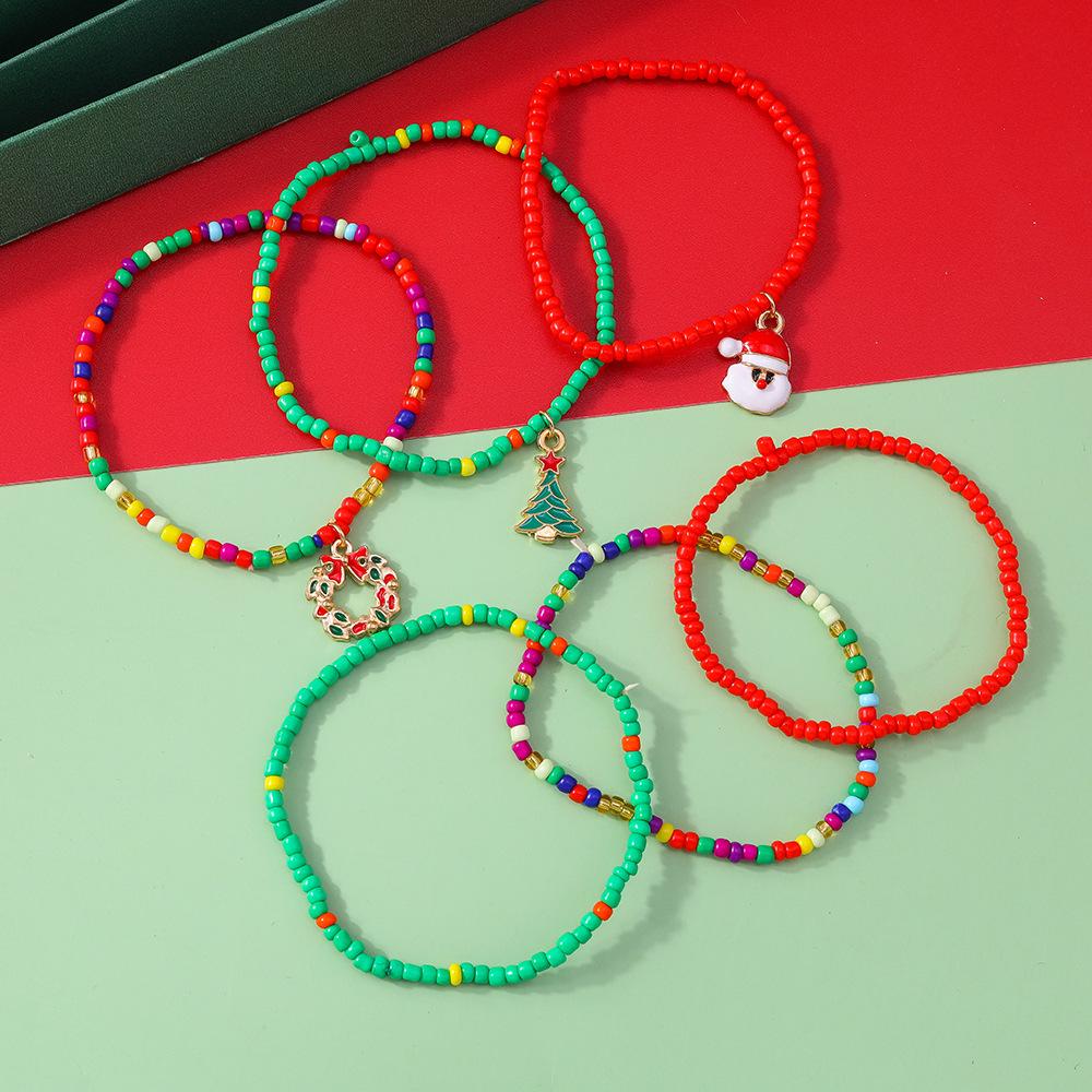 European & American Cross-border Christmas Miyuki Beaded Bracelet Set - Christmas Tree & Santa Claus Theme
