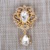 DIEZI Luxury Gold Silver Color Crystal Flower Bridal Brooches for Wedding Women Party Rhinestone Bouquet Water Drop Brooch Pins