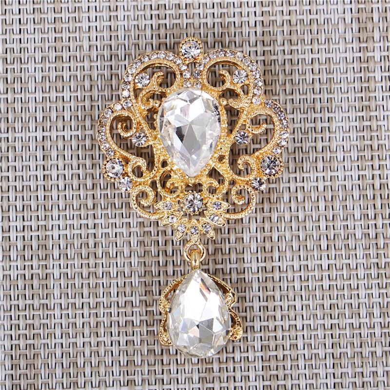 DIEZI Luxury Gold Silver Color Crystal Flower Bridal Brooches for Wedding Women Party Rhinestone Bouquet Water Drop Brooch Pins