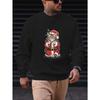 Men'S Casual Round-Neck Sweatshirt with Christmas Cat Design 100% Cotton Printed Long-Sleeve Crew Neck Pullover