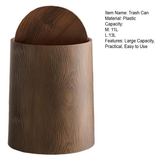 Cubo de basura para baño con diseño de madera y tapa abatible, gran capacidad y diseño giratorio.