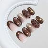 Bright gold-brown shining diamond French cat cat eye temperament white European and American style removable manicure 30 pieces