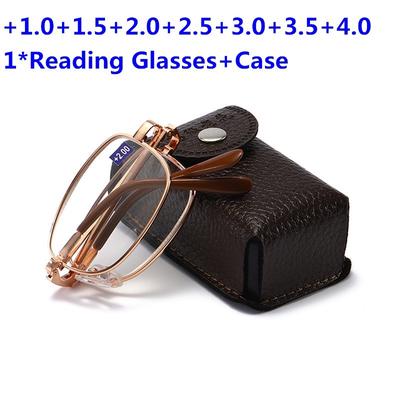 Klappbare Lesebrille mit Metallrahmen in Roségold/Silber mit Etui +1,5 +2,0 +2,5 +3 +3,5 +4,0