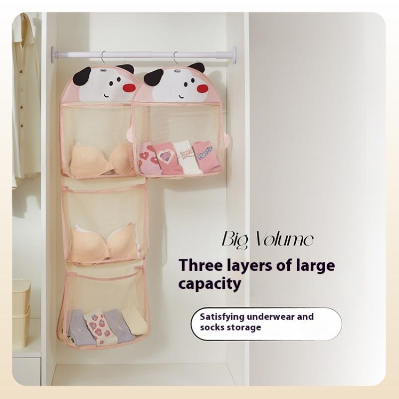 2/3Layer Large Capacity Storage Mesh Bag Underwear Socks Storage Bag Breathable Wardrobe Organizer With Clothes Hanger