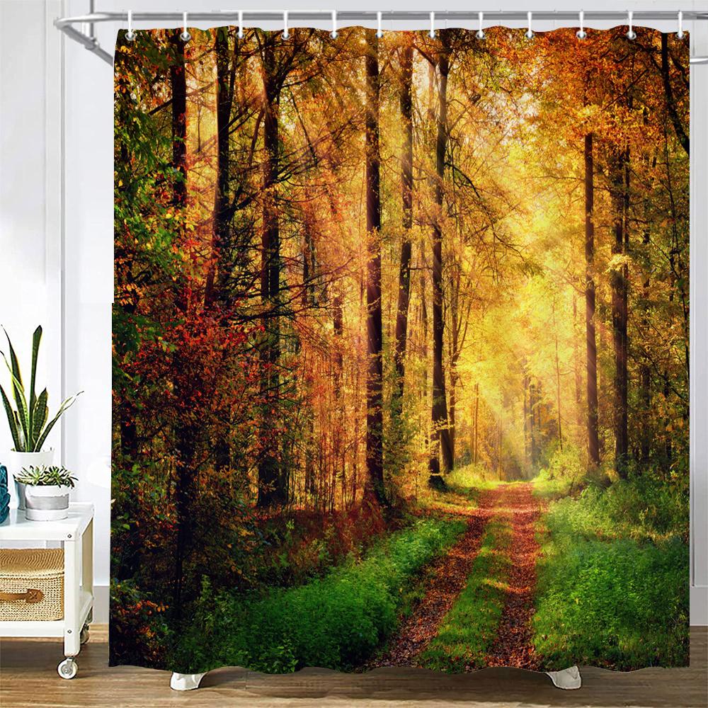 3D Printing Green Forest Waterfall Shower Curtains Waterproof Bathroom Curtain With Hooks Bath Curtain 180*200 Polyester Fabric