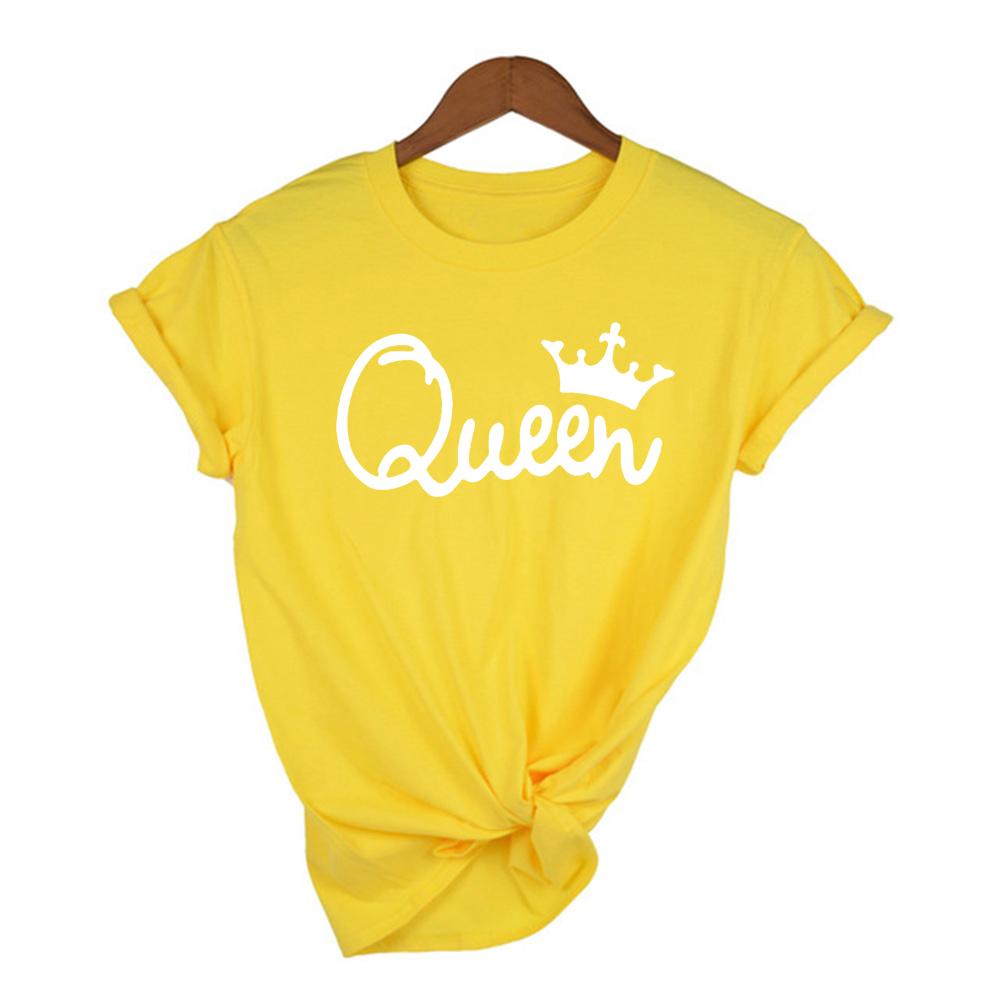 Queen Couples Women T Shirt Crown Printing Couple Clothes Summer Clothing Casual Round Neck Tops