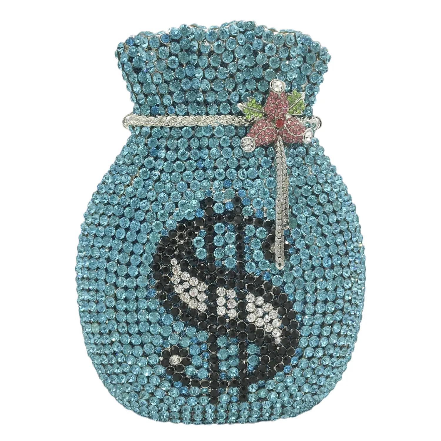 

Bouotique De FGG Big Size Fashion Light Blue Saphaire Money Clutch Bag Women Crystal Evening Handbags Party Minaudiere Purse Big Size
