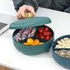 Snack Serving Tray with Lid Fruit Serving Container Compartment Round Appetizer Tray Divided Plastics Food Storage Plate
