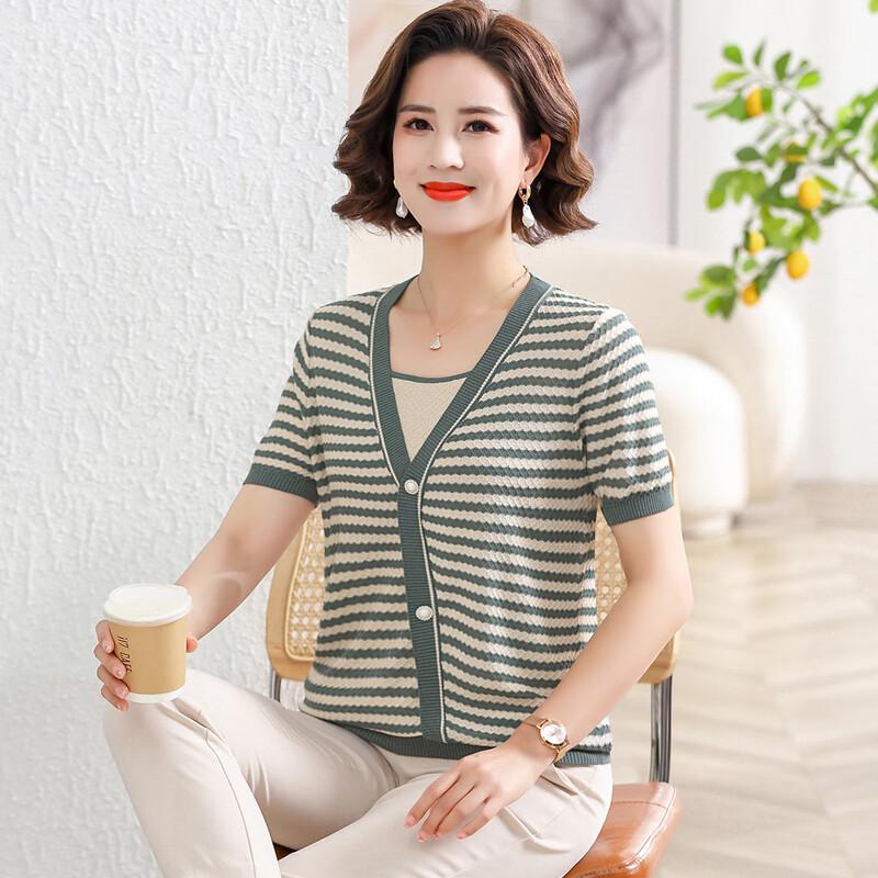 

Women s Striped Ice Silk Knit T-shirt L