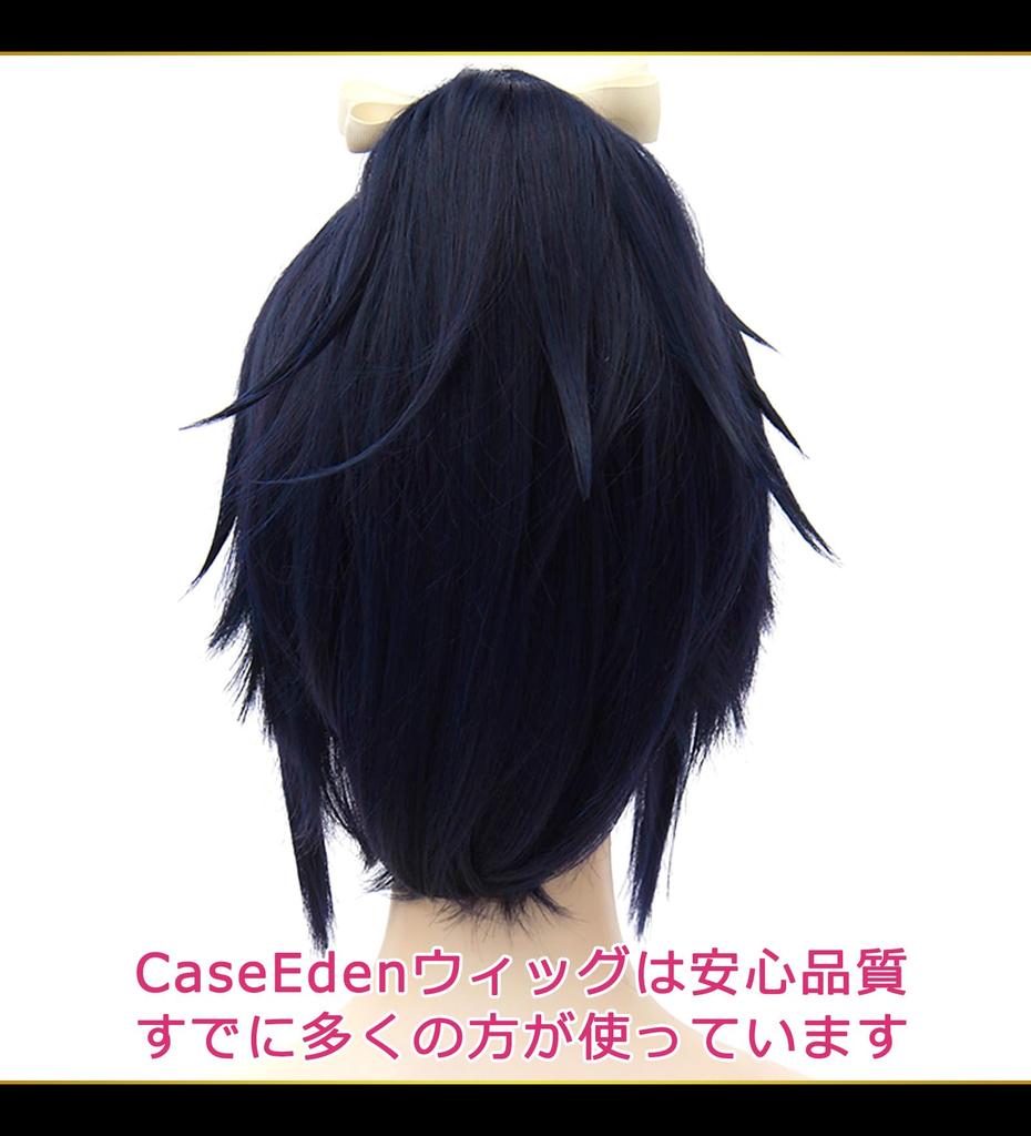CaseEden Cosplay Wig, Full Wig, Heat Resistant, Short, with Clip-on Hair, Blue & Black Mix, WIG5363
