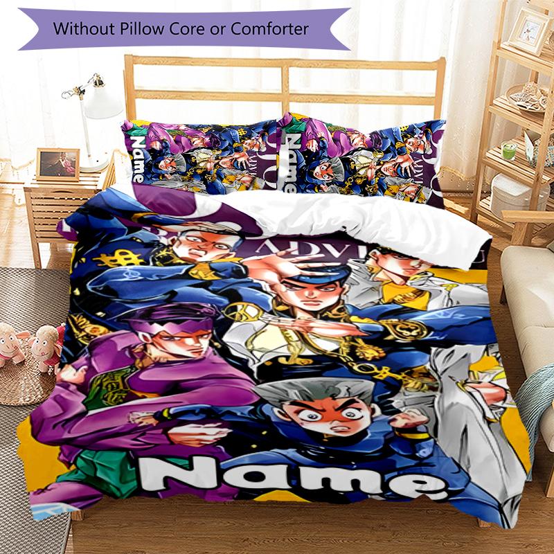 3pcs Custom Name Cartoon JoJo's Bizarre Adventure Bedding Set Duvet Cover Closure Includes 1 Duvet Cover & 2 Pillowcases for All Seasons Bedroom Decor