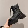 Muffin Thick-soled Round Head Handsome Locomotive Martin Boots Women's 2025 Autumn and Winter New British Style Polished Lace-up Round Head
