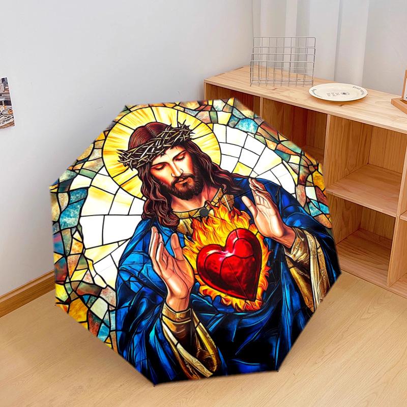 1Pc Jesus Automatic Umbrella - Suitable Travel Outdoor Portable Umbrella Birthday Gift Daily Essentials