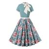 Women's Fashionable Retro Hepburn-Print Floral Polka Dot Bow Dress For Summer