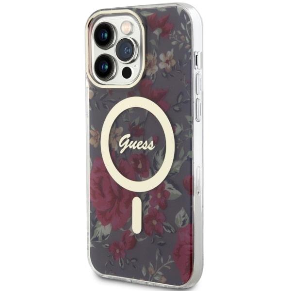 Etui Do iPhone 14 Pro Max Guess Hardcase Flower MagSafe Zielone