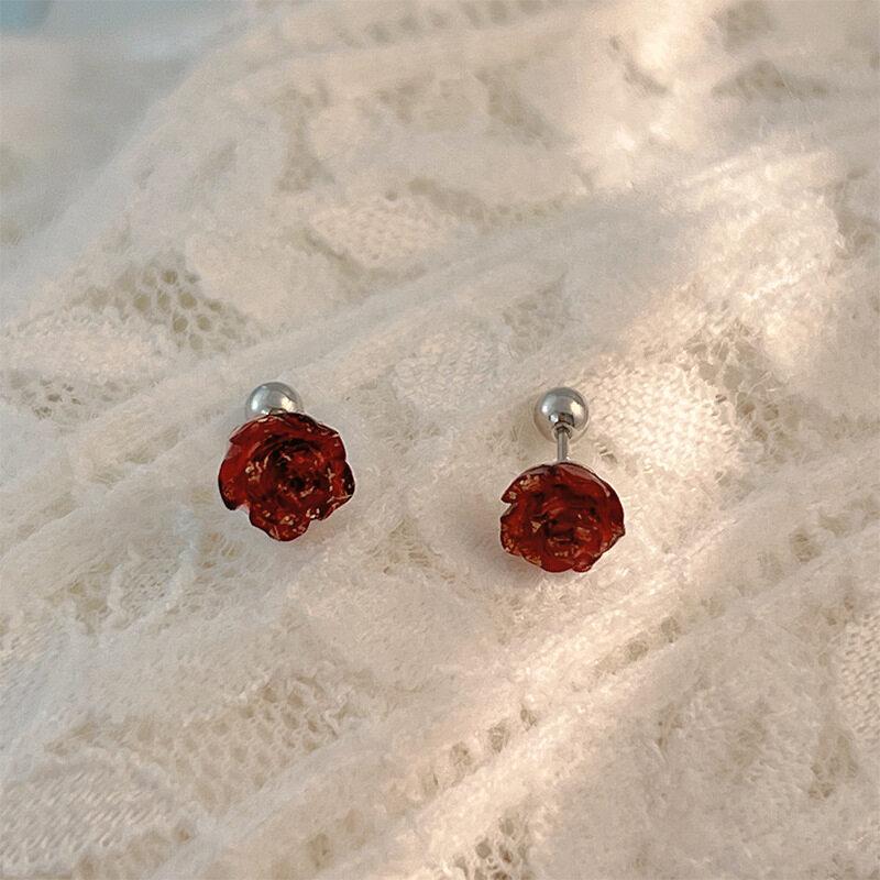 2PCS Acrylic Flower Stud Earring Fashion Women Shiny Colorful Screw Stud Earrings Stainless Steel Cartilage Helix Ear Piercing Jewelry Accessories