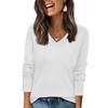 Women's Fashionable Casual V Neck Solid Color Long Sleeve Top