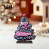 Unique Holiday Tree Ornaments 2D Wooden Christmas Tabletop Ornaments, Xmas Santa Colorful Room Snowman Sign with Stand, Party Decorations Festive