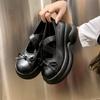 High Heels Platform Pumps Women  Bow Tie Crossed Straps  Shoes Woman Pu Leather Thick Heeled Jk Shoes