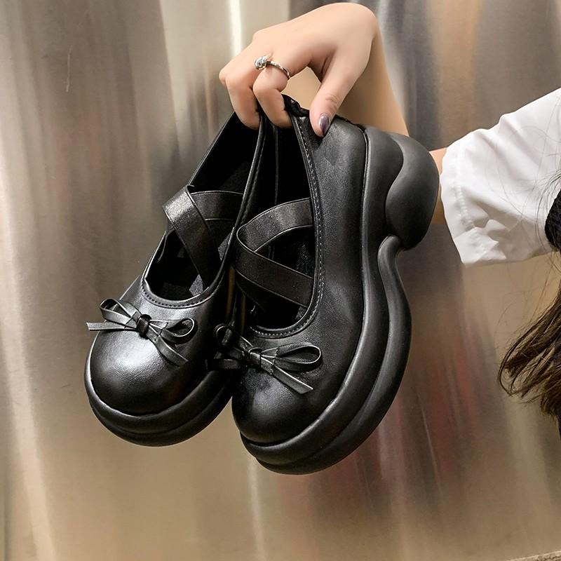 Kõrged kontsad platvormiga pumbad naiste kikilips Risti rihmadega kingad Naise pu nahast paksu kontsaga Jk kingad