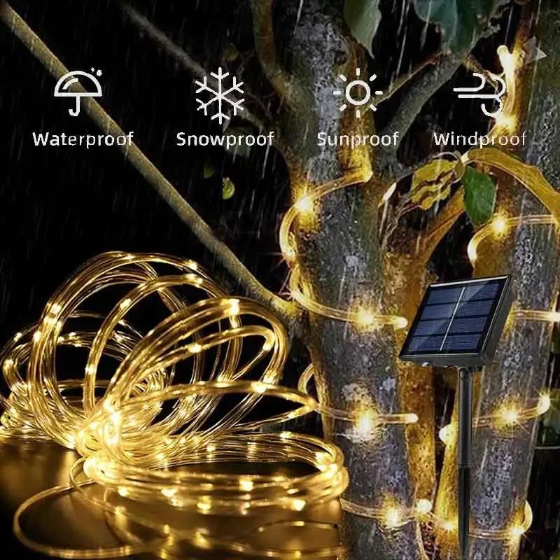 50~300Led Outdoor Solar Tube Rope Led Fairy Light Garden Christmas Decoration Xmas Wedding Garland Waterproof String Light Strip