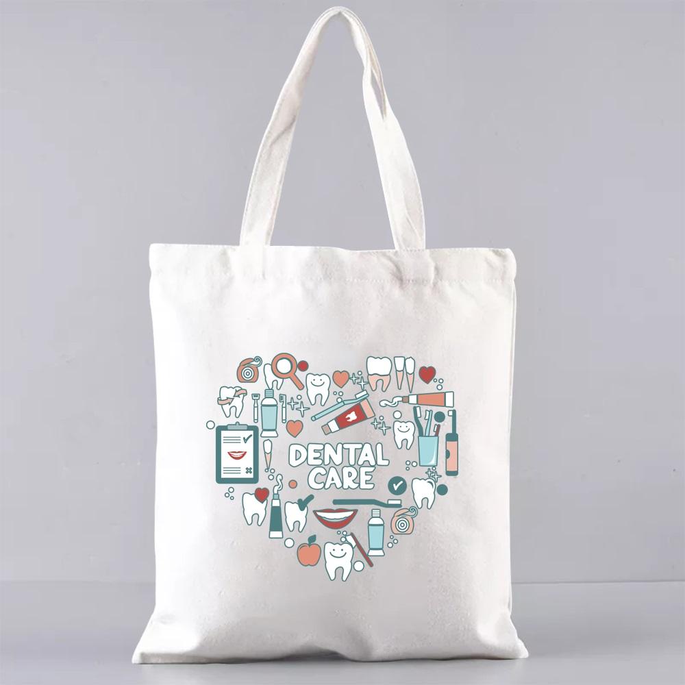 Shopping Bags for Groceries Eco Shoulder Bag  Women Handbags Shopper Reusable Large Capacity Students Books Bag Teeth Pattern