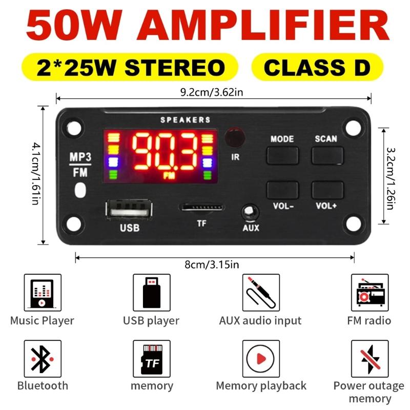 Car MP3 Player Decoding Module Bluetooth-compatible Decoders Board 2x25W Amplifier Decoding Module with Remote Control