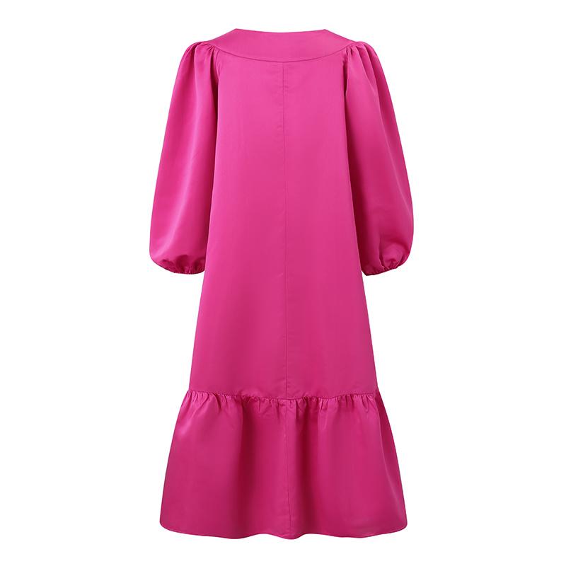 Women Plus Size Solid Color Satin Off Shoulder Puff Long Sleeve Ruffle Hem Dresses