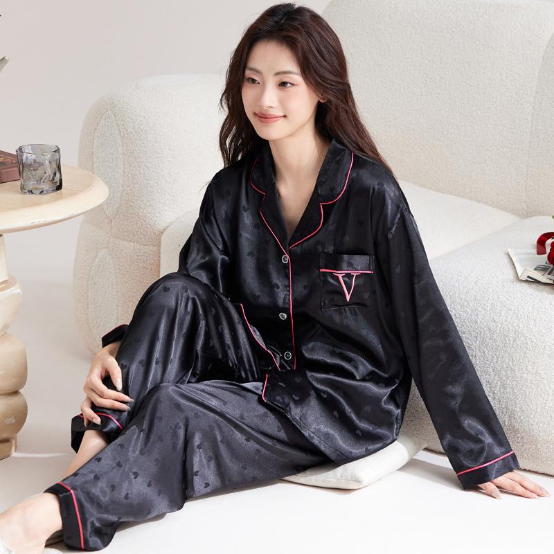 Silky Ice Silk Pajamas Women'S Spring And Autumn Cartoon Jiyika Wow Small Eight Long-Sleeved Casual Loungewear Two-Piece Set