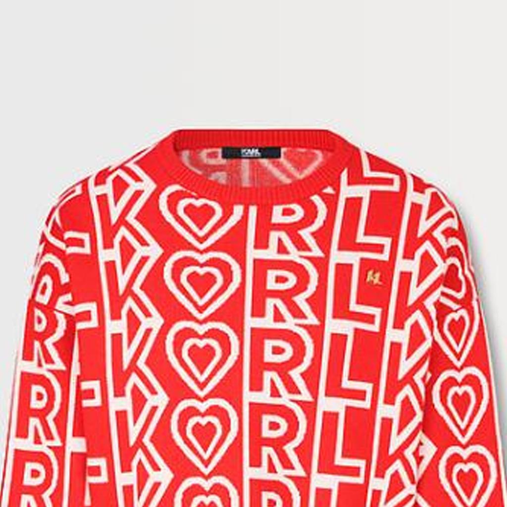 Karl Lagerfeld Casual Commuting Light Luxury Color Block Letter Pattern Jacquard Long Sleeve Knit Sweater Women sweater Red E37W2049500