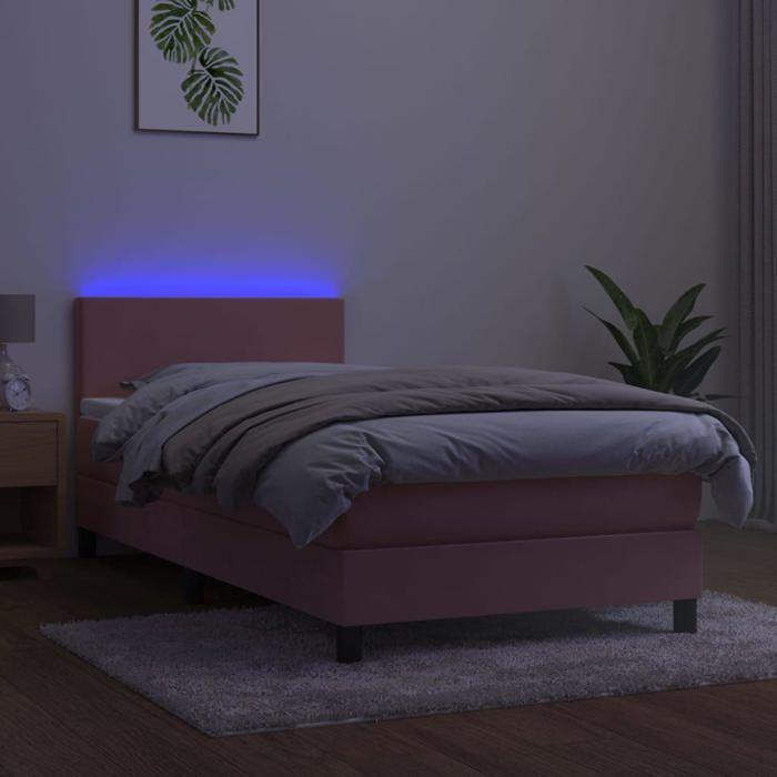 Sommier à lattes avec matelas - Maison Exclusive - 90x190 cm - Velours Rose - Bande LED intégrée