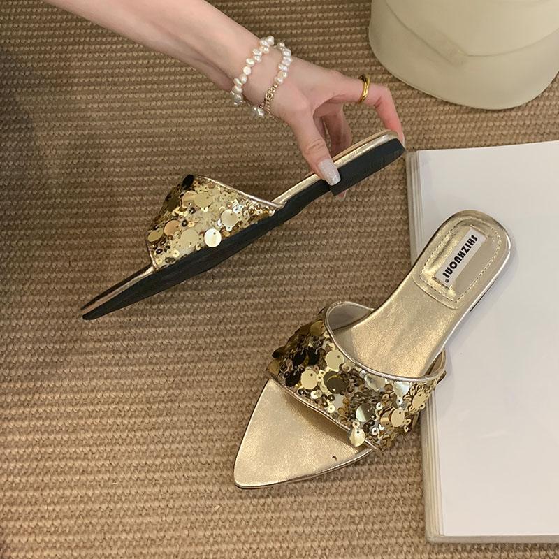 Fashion Fashion Pointed Toe Women Flats Slippers Shoes Outdoor Female Summer Beach Slides Footwear Ladies Flats Slippers Shoes Sandals