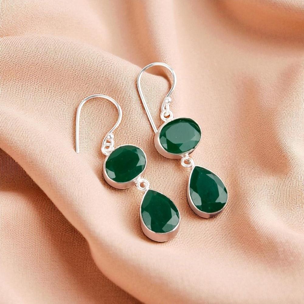 Green Onyx Gemstone 925 Sterling Silver Jewelry Handmade Wedding Earrings 1.88" EE-73-24