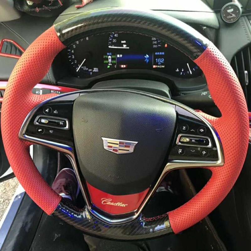 Для Cadillac ATS ATS-L 2013- CTS ELR 2014-2018 Ручная прошивка Нескользящая Напапи Кожа Углеродное волокно Чехол на руль автомобиля 1