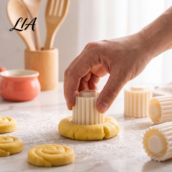 Baking Supplies for Cookies 9PCS Round Double-Ended Pastry Mold, Hand-Press Mooncake Spiral And ABS Plastic Tool Petal Edge Design,
