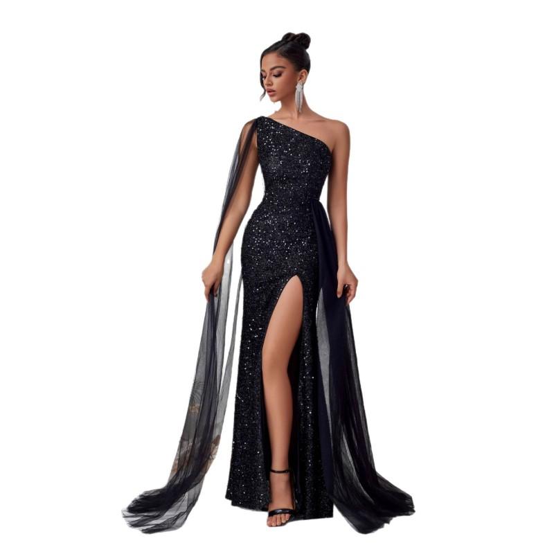 Sequin Mesh Evening Gown High Slit Long Dress Party Stage