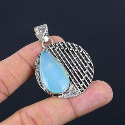 Womens Day Deal Aqua Chalcedony Gemstone Wedding Pendant Jewelry Sterling Silver