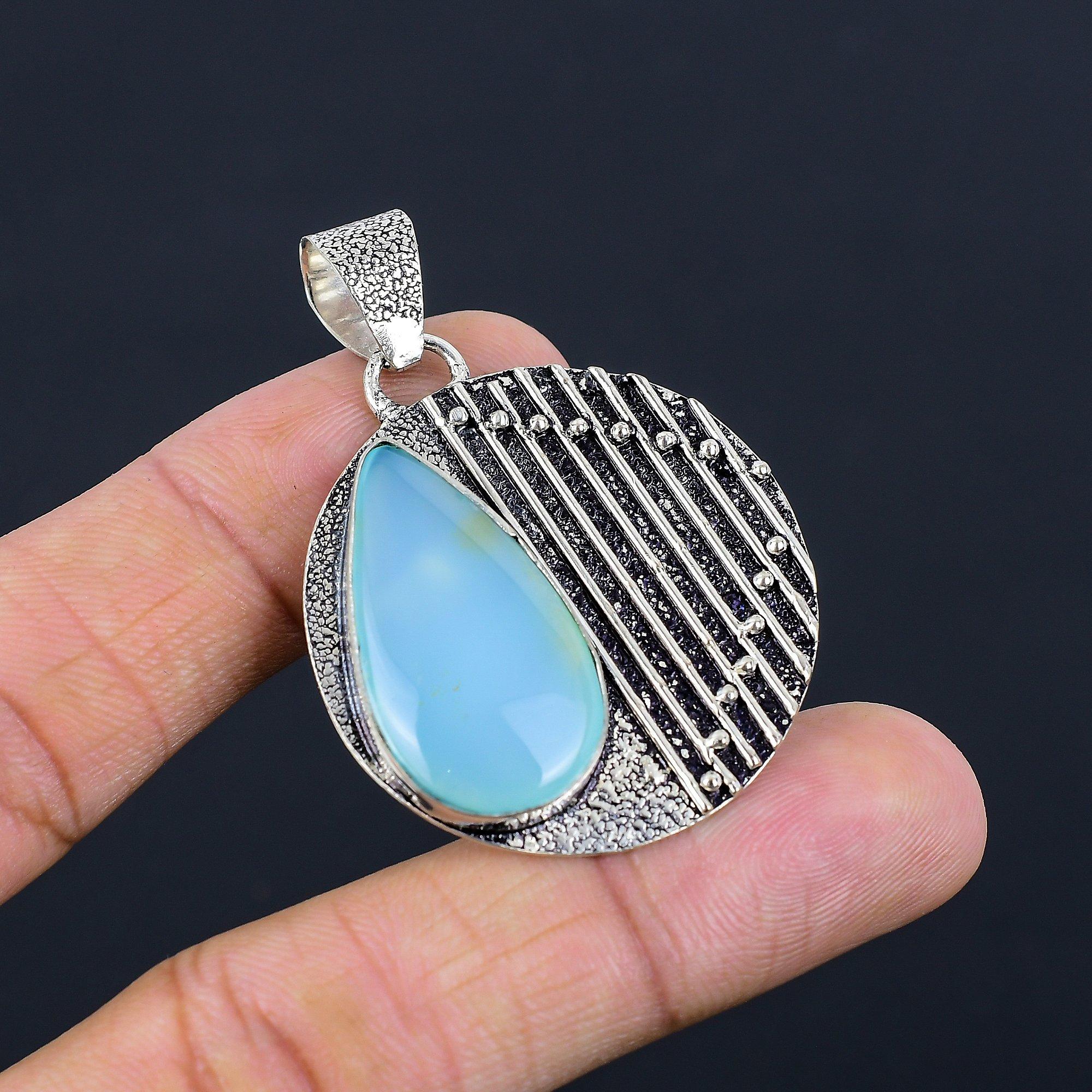 Womens day Deal Aqua Chalcedony Gemstone Wedding Pendant Jewelry Sterling Silver
