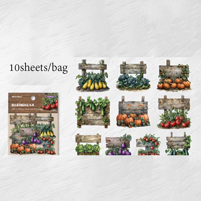 

10Pcs/bag Large Size Stickers Melon Fruit Vegetable Theme Sticker Bag Label Crafts Decoration Handbook Landscape Material Pack