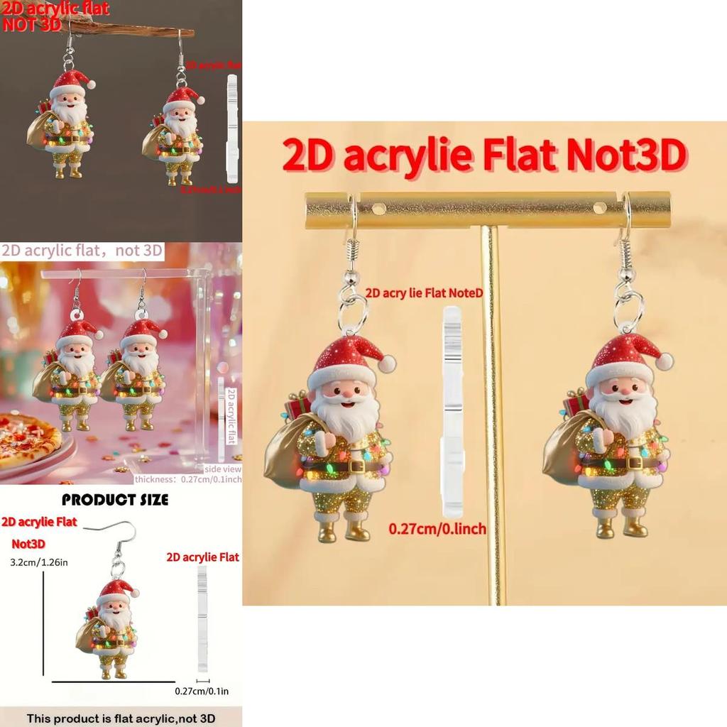 Santa Claus Acrylic Earrings With Silver Pins For Festive Holiday Gift