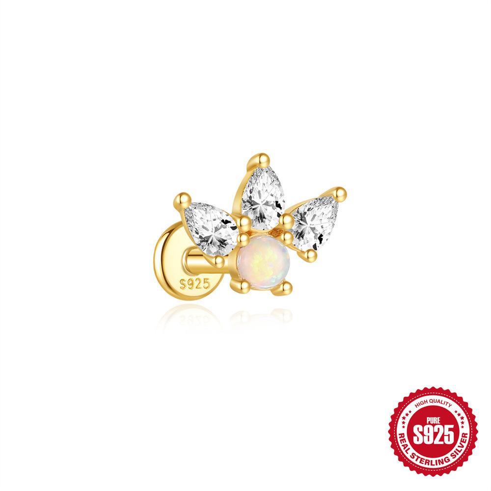 S925 Sterling Silver Daily Wear Opal Diamond Cartilage Spiral Puncture Stud Earrings 16G Earbone Stud