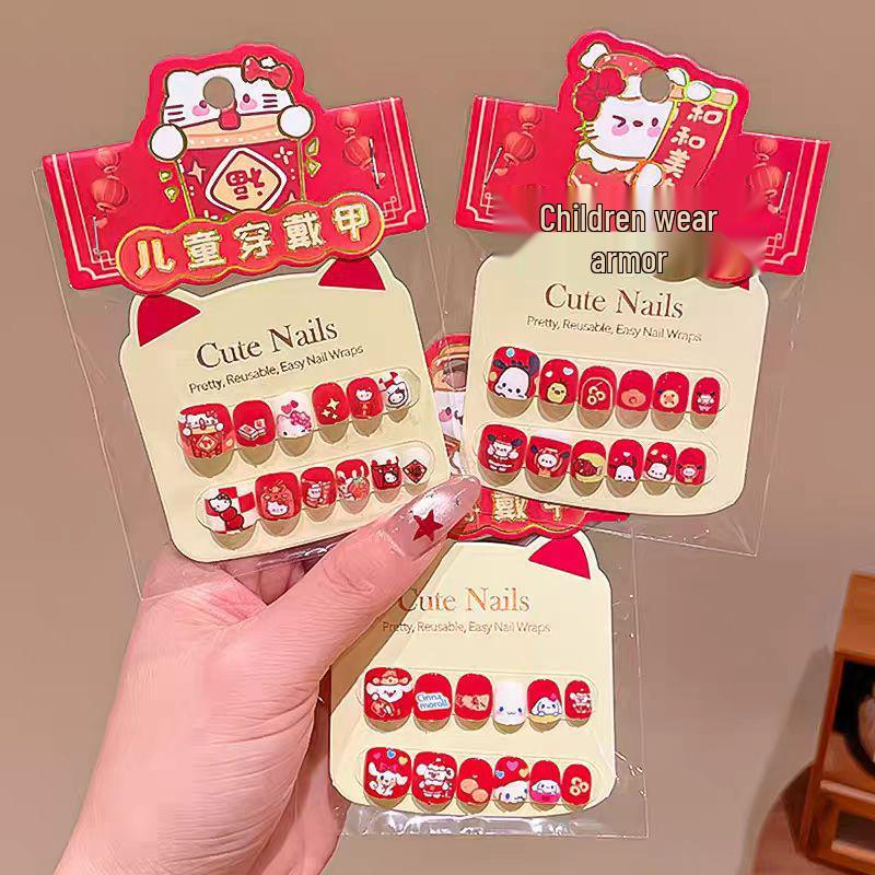 Children's Kuromi New Year Nail Stickers - Self-Adhesive, Festive Wearable Nails