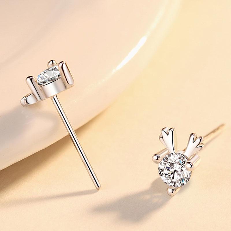 Korean Style Antler Earrings: Cute Silver Imitation Studs for Women’s Trendy Christmas Fashion