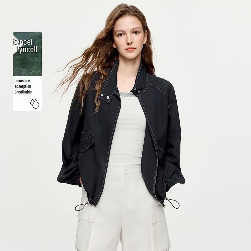 ELLE Women s Lyocell Blend Stand-Collar Jacket M тёмно-синий