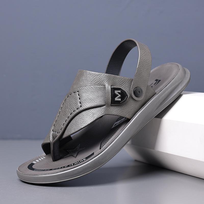 

Модные летние дизайнерские новые кожаные сандалии с перемычкой для пальцев, с перфорацией, для улицы, пляжа, мужские, модные, с мягкой подошвой, повседневные, износостойкие, мужские туфли 44