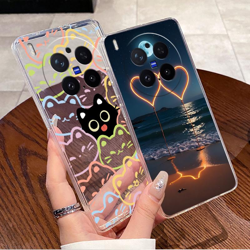 Green Fluffy Cartoon Rabbit Pattern Phone Case For Vivo X300 Pro Transparent TPU Soft Cover Shockproof Couple Protective Shell